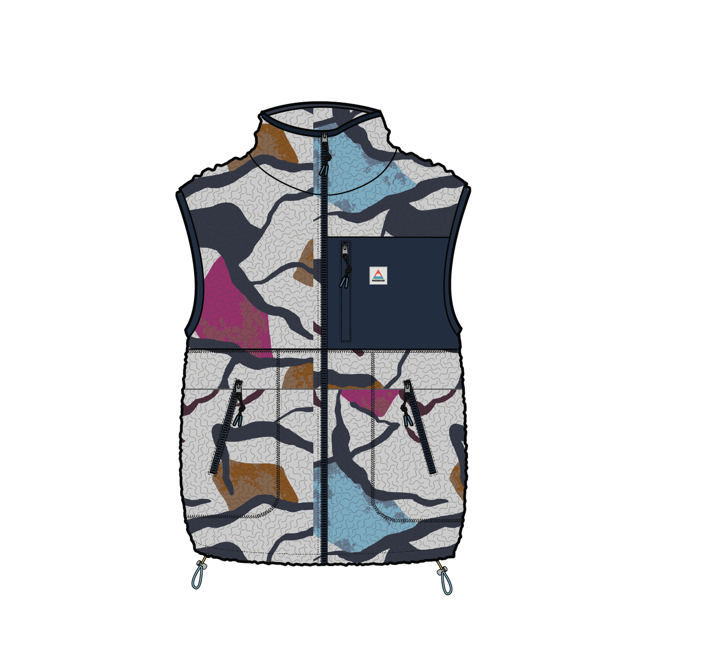 Fairbanks Recycled Sherpa Gilet - Abstract Trails Off White