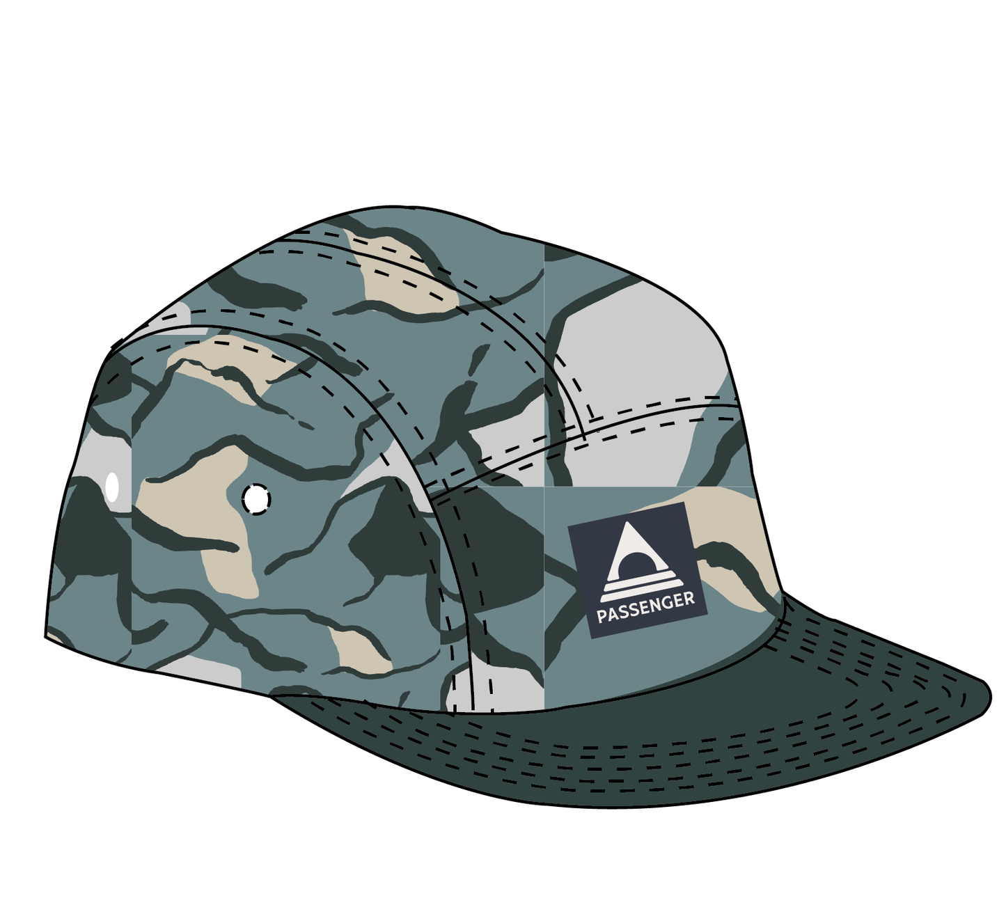 Coast Organic Cotton 5 Panel Snapback Cap - Abstract Trails Arctic