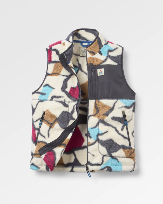 Fairbanks Recycled Sherpa Gilet - Abstract Trails Off White